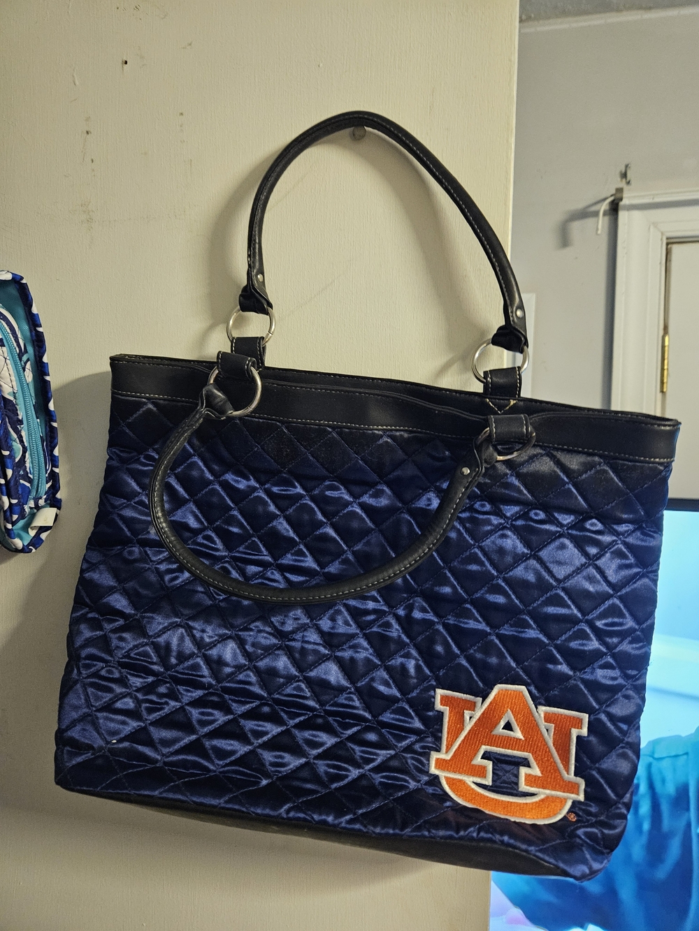 Auburn Tigers Quilted Navy Tote Bag with Orange Logo